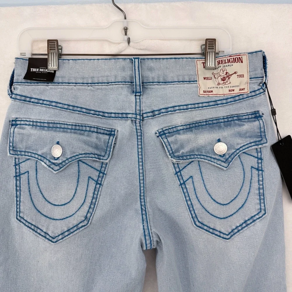 True Religion Geno Jeans Mens 30x31 Blue Big T Flap Relaxed Slim Stretch